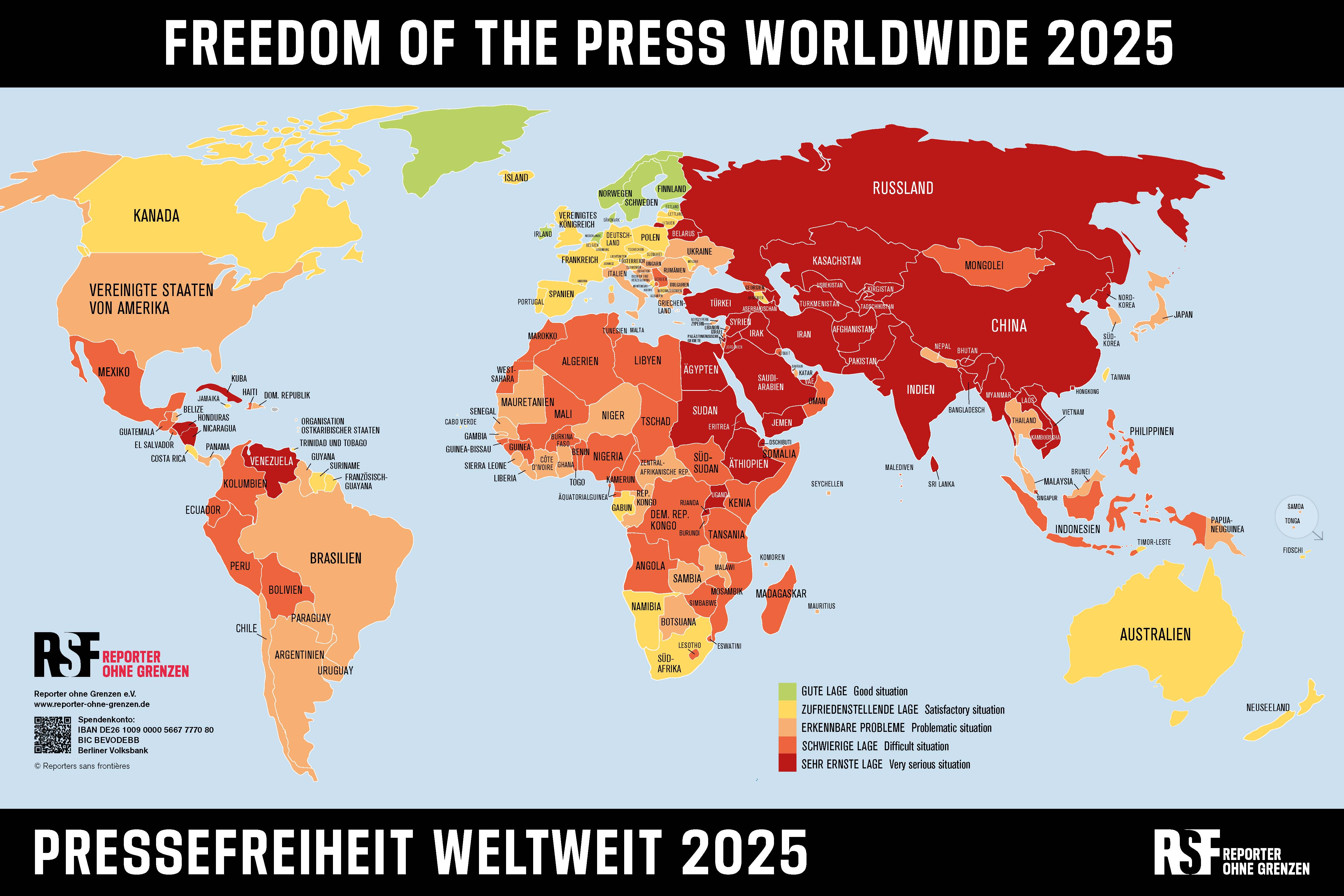Weltkarte der Pressefreiheit 2025