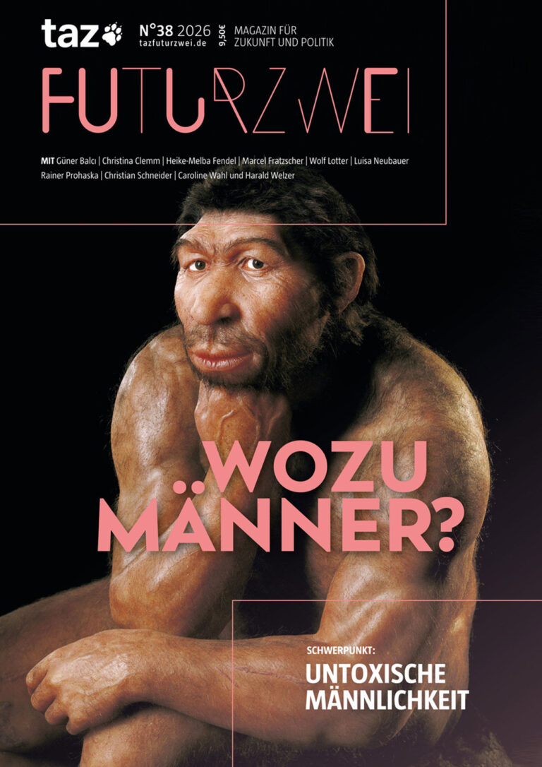 Cover der neuen Ausgabe der taz FUTURZWEI mit dem Titel „Wozu Männer?“